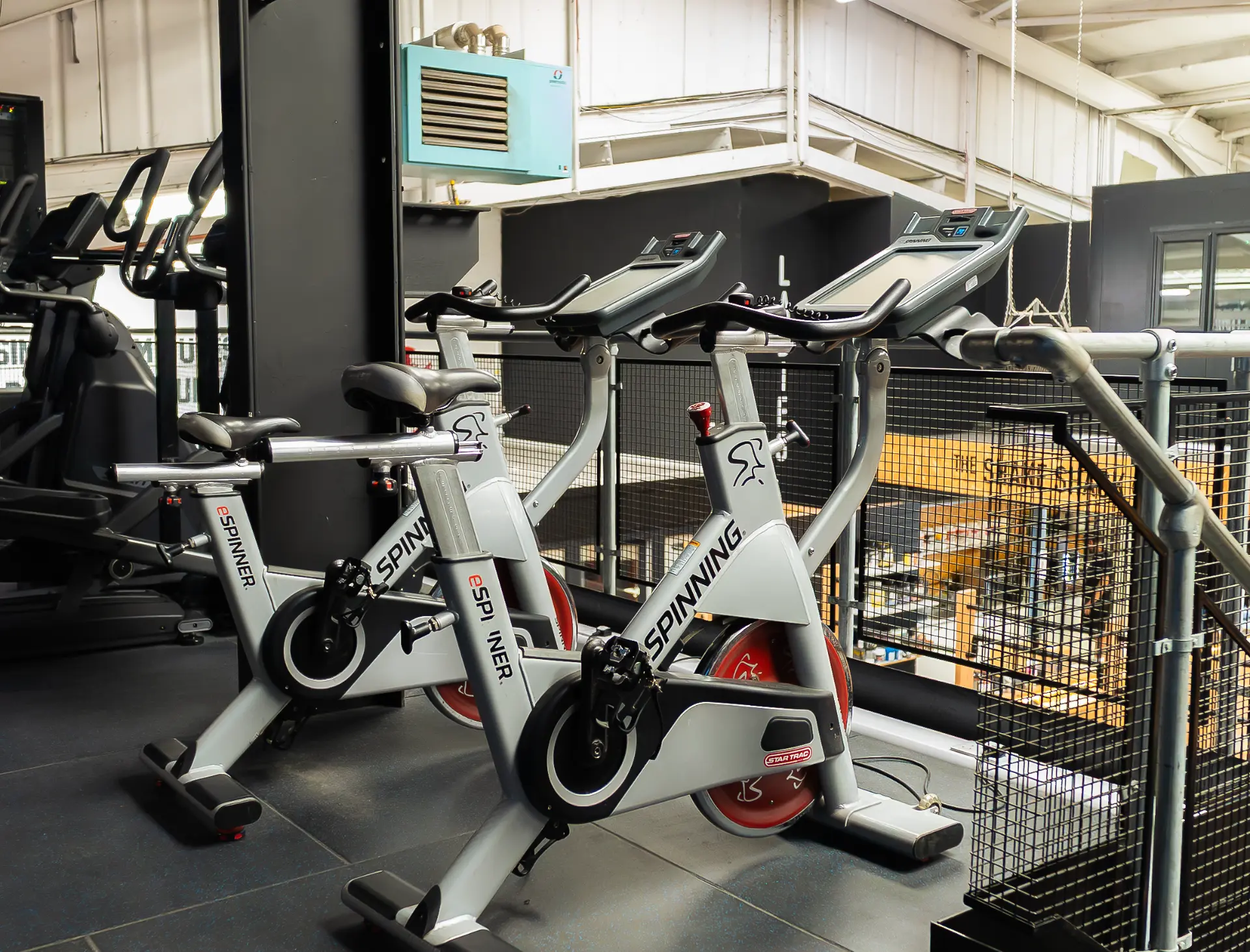 Star Trac Spinning bikes set up for indoor cycling classes at Heros